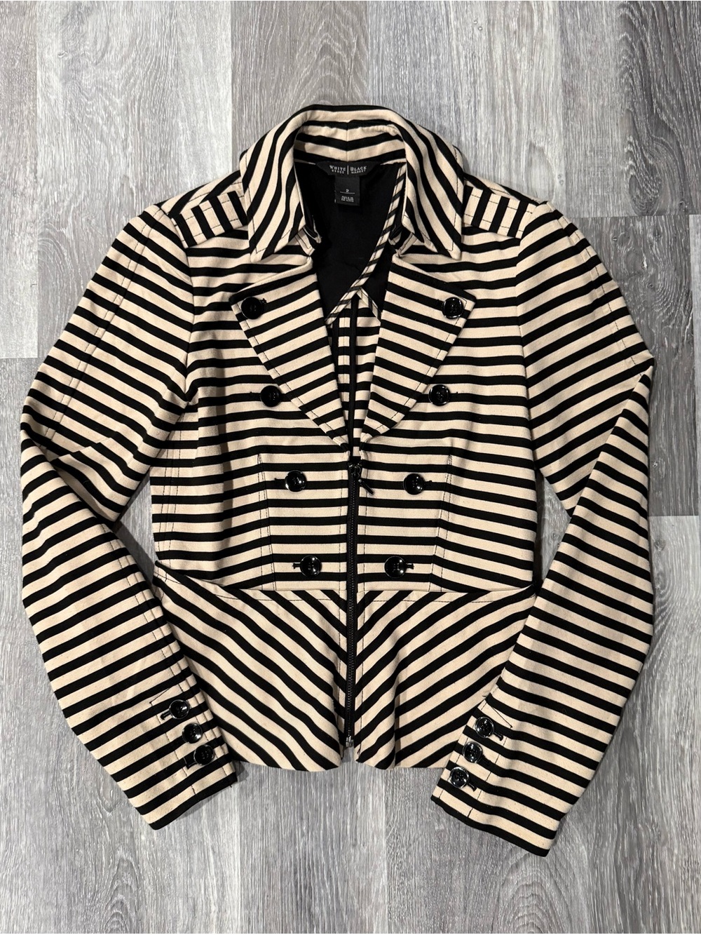 White House Black Market French Striped Moto Jacket Peplum Blazer Size 2